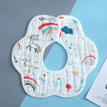 新生儿浴巾婴儿花瓣围嘴8层棉纱布儿童口水巾360度旋转新生儿围兜 彩虹马