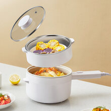 SUNCHANCE 电煮锅宿舍学生煮面蒸煮一体锅多功能小型电锅火锅电炒锅家用迷你 陶瓷釉不粘锅-带蒸笼