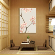 起贝 日式和风装饰画客厅餐厅日本料理店挂画壁画 1.海棠（默认木色框） 布艺背板画-40x60厘米