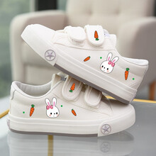 卜丁儿童帆布鞋2021春季新款宝宝布鞋软底女童鞋休闲小童夏季幼儿园室内鞋 白色萌兔 23 内长15.5/适合脚长15cm