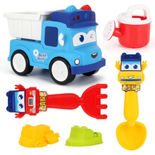 百变校巴儿童玩具沙滩车套装沙漏铲子玩沙桶挖土工具戏水玩雪决明子宝宝洗澡玩具男女孩儿童生日礼物 大号百变校巴沙滩车-蓝（6件套）