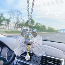 汽车挂件女神款 高档 气质水晶小熊车内后视镜创意个性时尚吊坠女 银色小熊车挂. 【水晶链子】