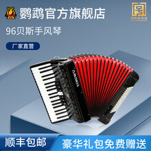 鹦鹉牌手风琴 60/96/120BS 初学者乐器三排簧四排簧成人专业演奏考级厂家直接发货 鹦鹉96贝司三排簧（YW871黑色）