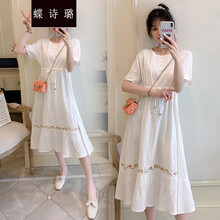 蝶诗璐 夏装孕妇连衣裙时尚绣花宽松中长款民族风潮辣妈孕妇装长裙子2021孕妈装 图片色 M