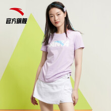 安踏T恤短袖舒适透气上衣白色女装运动女生学生半袖 浅粉紫（棉80%+聚酯纤维20%） M