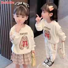 带禧兔童装女童套装秋装儿童套装女宝宝衣服秋季运动幼童中小童春秋款1-7岁女孩休闲卫衣裤子裙子两件套 白色（卫衣+裤子） 110码建议身高100-110cm