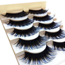 5对硬梗假睫毛自然浓密加长夸张款夜店舞台表演拉丁舞演出眼睫毛H Y-2(黑夹蓝) 假睫毛(一对试用装)