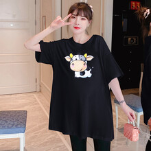 珺瑞禾 孕妇夏装套装时尚款潮妈夏季上衣春夏洋气打底衫减龄孕妇装t恤 黑色(上衣) M(建议体重90-110斤)