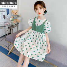 巴拉巴拉旗下badi 女童连衣裙夏装新款洋气韩版拼接短袖女孩夏季儿童女宝宝夏天裙子 绿色 120