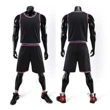 2021新款篮球服套装男定制韦德热火3号城市版球衣比赛服背心队服 2038-黑色光板 XS【建议身高130-139】