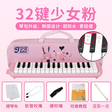 口风琴37键32键小学生用初学者课堂口风琴幼儿童演奏吹管乐器 【中级】【卡通皮包粉】.教材+吹管+竖笛