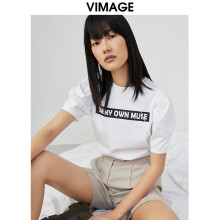 纬漫纪（VIMAGE）夏新款商场同款复古百搭圆领潮流字母印花短袖T恤上衣女V1702301 白10 1/S
