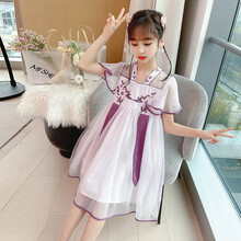 潮果娃女童汉服连衣裙夏装2021新款洋气超仙公主裙儿童纱裙女孩古装裙子 浅紫色 150
