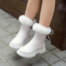 女童棉靴加绒女童雪地靴加厚冬季款公主棉鞋保暖小女孩儿童短靴 白色 28码内长18.3cm