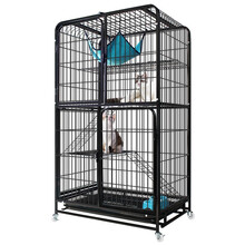 【升级款猫阁楼】猫笼 三层四层猫笼子带侧门大号猫别墅宠物猫舍繁殖笼子猫咪用品幼猫成猫通用 黑色 四层1.35米阁楼款带侧开门