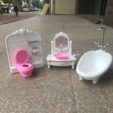 17cm芭比娃娃玩具配件家具浴室厕所马桶坐厕洗脸盆洗手盆浴缸浴盆 浴室三件套