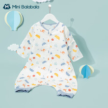 迷你巴拉巴拉婴儿睡袋2021夏季新款宝宝长袖棉纱布分腿睡袋 白蓝色调0318 110cm