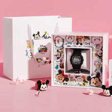 儿童手表女初中生联名卡通小方块女孩小学生防水女童电子表 (迪士尼正版礼盒)-印花B黑色 礼盒套装送礼佳品