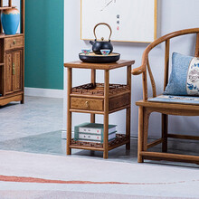 艺铭天下 红木家具非洲鸡翅木（学名：非洲崖豆木）边桌小茶几长方形实木角几中式带抽屉储物花几茶台小茶桌 长35*宽45*高65cm