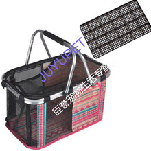 宠物包便携式网格宠物篮子狗狗背包猫咪篮泰迪手提篮猫狗外出箱包 中国风红+底板 大号 43*25*26cm