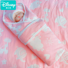 【品牌上新】迪士尼 初生婴儿抱被新生儿包被春秋薄款纯棉纱布夏季宝宝包巾产房包布裹 【粉长颈鹿大象】6层抱被 90x90cm