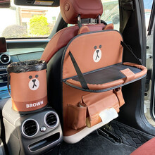 车载小桌板汽车桌子后座可折叠桌餐桌后排车内汽车后宝宝车用饭桌 BROWN+垃圾储物桶