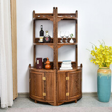 寻古红木家具非洲鸡翅木（学名：非洲崖豆木）转角架柜实木中式墙角置物架层架酒架茶架展示架茶水柜架子 一对