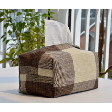 手工棉麻抽纸盒 车用纸巾盒 麻布面巾纸包 汽车载复古手工布艺袋 咖啡格子(家用)