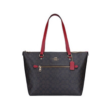 送女友 蔻驰 COACH 奢侈品 女士大号GALLERY托特包单肩手提包卡其色拼酒红色涂层帆布配皮 F79609 IMRVQ