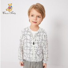 精典泰迪 Classic Teddy 儿童连帽外套男女童空调衫中小童夏季薄款外出皮肤衣休闲上衣 满印CT小熊-白色 120