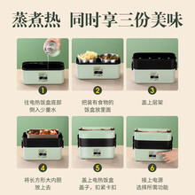 加热饭盒电热饭盒学生宿舍304不锈钢多功能热饭煮饭菜便当盒插电莱信东柏 绿色单层1.0L(220V) 304不锈钢内胆
