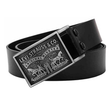 Levis李维斯马车标LOGO标志男士复古针扣皮带摁扣牛仔裤搭配裤腰带青年时尚潮流11LV0253 黑色银色扣 36码 美国直邮