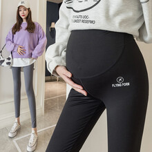 铱秀尔~孕妇鲨鱼裤春秋季时尚薄款打底裤外穿显瘦托腹裤运动休闲瑜伽芭比裤潮妈孕妇裤子春装 黑色 L码 105-120斤