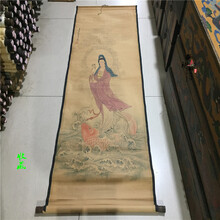 【曲美思】仿古做旧字画国画古画名人书法山水人物画客厅办公装饰画鱼观音图