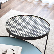缤谷 简约客厅圆茶几桌垫防尘免洗圆形茶几桌布纯色皮革茶几垫  千鸟格纯色  皮质圆桌垫直径60cm