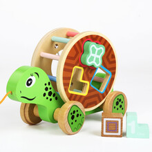 拖拉学步玩具车拉车婴儿童手拉拉绳拉线1-2-3岁一岁宝宝男孩小车 翠绿色 乌龟益智积木车
