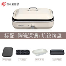 日本爱丽思（IRIS）多功能锅料理锅电烧烤锅电火锅家用电烤锅电烤盘烤肉机一体锅 标配+陶瓷深锅+坑纹烤盘白色