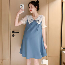 敏潮格伦孕妇装夏装短袖连衣裙韩版大码上衣春装网红不显怀遮肚夏季孕妇裙 浅蓝色短袖款 XXL