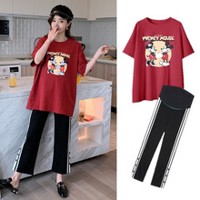 孕妇裤夏天外穿宽松舒适孕妇装夏装时尚新款托腹孕妇打底短裤夏季孕妈装休闲孕妇T恤短袖上衣孕妇套装 白色上衣 M