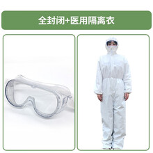 医用护目镜全脸儿童防护疫情防雾全封闭透气防尘眼镜透明 【全封眼罩+医用隔离衣】