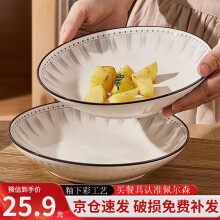 佩尔森盘子家用创意日式菜盘网红餐具加厚餐盘高颜值 蓝线条8盘两只装
