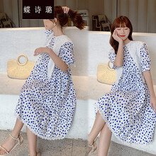 蝶诗璐 孕妇装时尚款娃娃领宽松裙子遮肚孕妇夏天连衣裙女孕妈装 蓝色 L