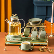 一壶百饮养生壶多功能煮茶器家用办公室花茶壶玻璃煮茶壶迷你电水壶 森谜绿1.8壶D+6件套+C杯架+山水托盘+底座A