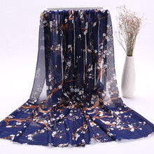 新品雪纺布料 印花雪纺布料 连衣裙上衣雪纺衫大摆裙春夏时装面料布料 04#蓝底梅花