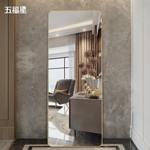 五福星轻奢风全身镜简约穿衣镜铝合金圆角壁挂贴墙全身镜子服装店试衣镜家用落地镜 【防爆】银色铝框 60*165cm