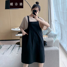蝶诗璐 孕妇夏装连衣裙时尚宽松短袖T恤上衣背带裙套装夏天个性潮妈孕妈装 黑色 M