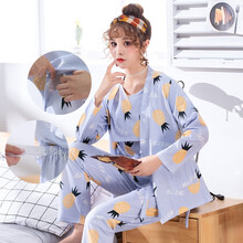 十月结晶同款 三件套月子服春夏季薄款纯棉孕妇睡衣产后哺乳款产妇喂奶套装夏天 菠萝3302 M建议80-105斤