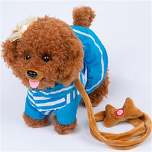 儿童玩具狗牵绳走路电动小狗毛绒会唱歌跳舞仿真泰迪狗音乐会叫机械狗男女孩礼物 海军泰迪-蓝色 180首电池版+动嘴+学说话+下载