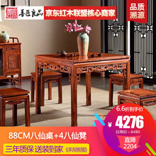 【盛夏狂欢】善匠良品 红木家具非洲花梨（学名：刺猬紫檀）实木餐桌八仙桌方型餐桌台 中式餐桌椅组合 88CM单桌+4凳定金（付清全款发货）