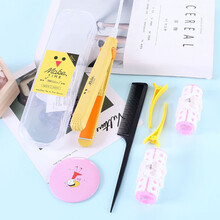 乾越卷发棒卡通电夹板直发器卷发棒迷你拉直卷两用不伤发内扣空气刘海直板夹 浅黄+收纳盒 美发五件套